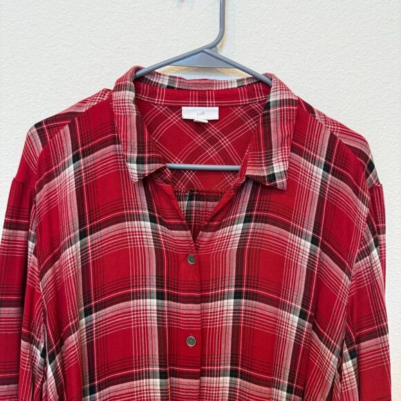 J.Jill Red Plaid Button Down Tunic Top‎ XL - Picture 3 of 9